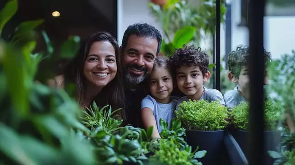 Família em uma casa sustentável